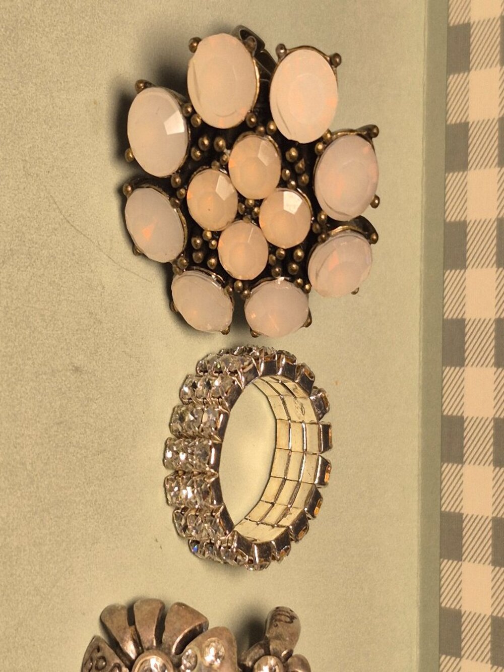 Lot of 3 Vintage Statement Rings - Rhinestone, Stretch & Affirmation Floral